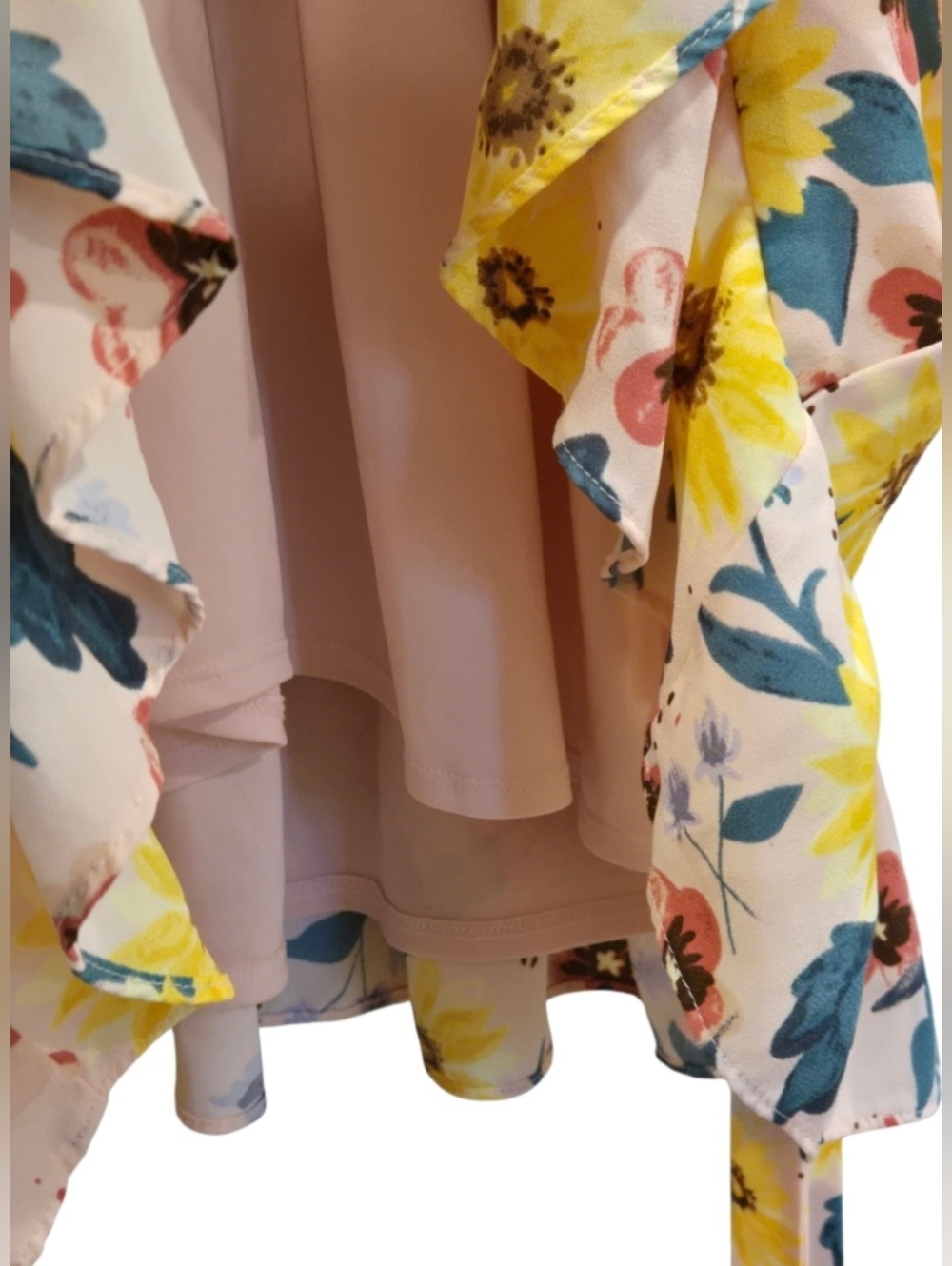 LC Lauren Conrad Pink Floral Wrap Midi Dress with Yellow Accents - Picture 6 of 10